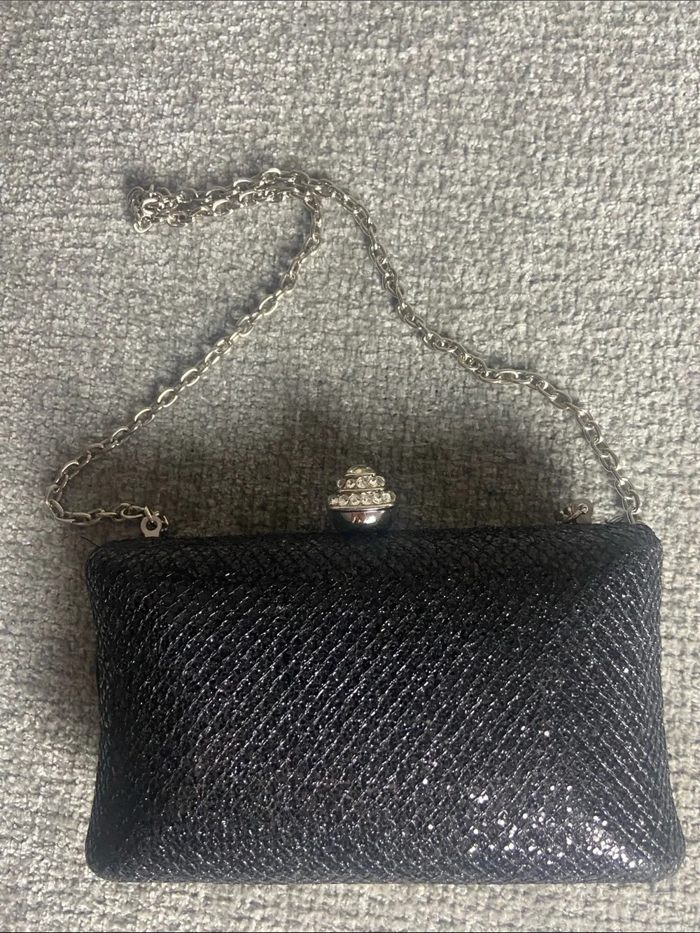 Black Glitter Evening Clutch with Silver Chain